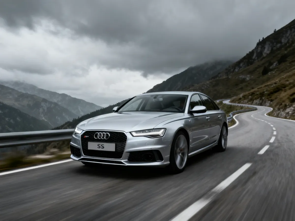 Audi S6 na krętej drodze w górskim krajobrazie