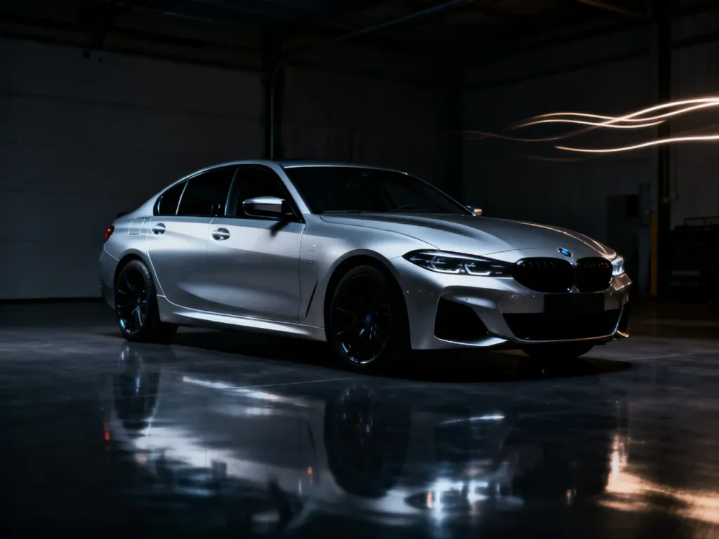 Srebrny Mercedes GLE w ujęciu profilowym, zaprezentowany w nowoczesnym studiu o minimalistycznym oświetleniu.