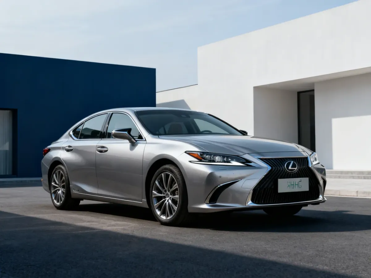 Lexus ES sedan zaparkowany przy nowoczesnej miejskiej zabudowie