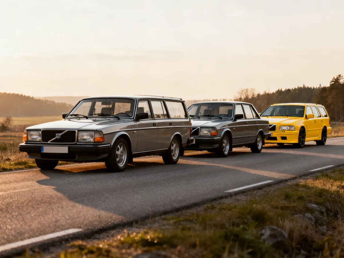 Klasyczne modele Volvo 240, 740 i żółte 850 T5-R podczas spotkania youngtimerów