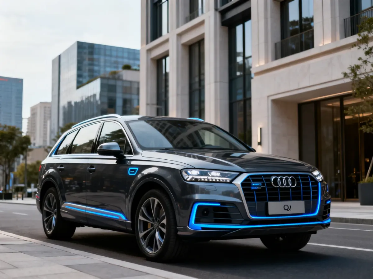 Audi Q7 TFSI e plug-in hybrid SUV on a city street