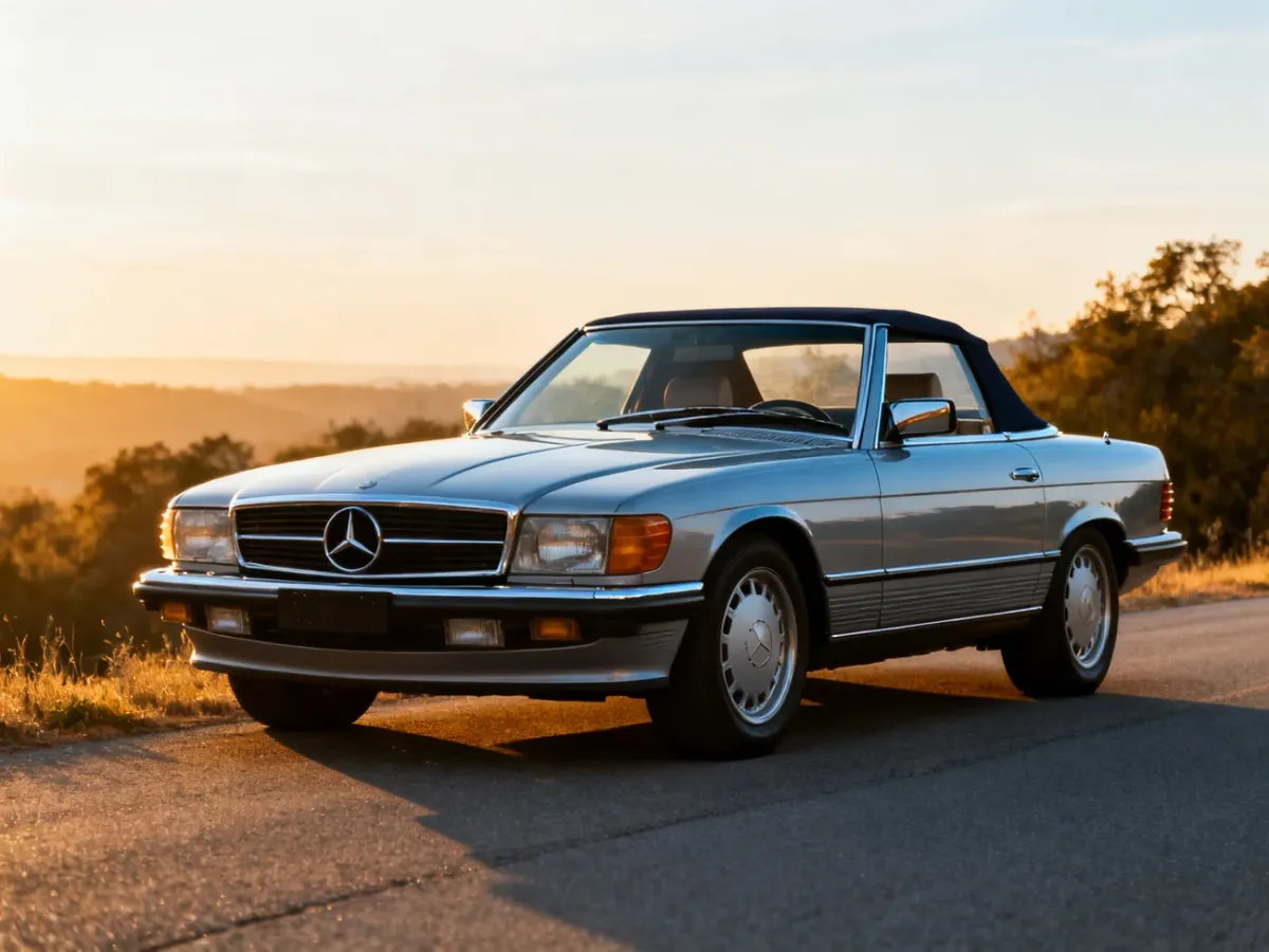 Klasyczny Mercedes R129 500 SL podczas spokojnej przejażdżki