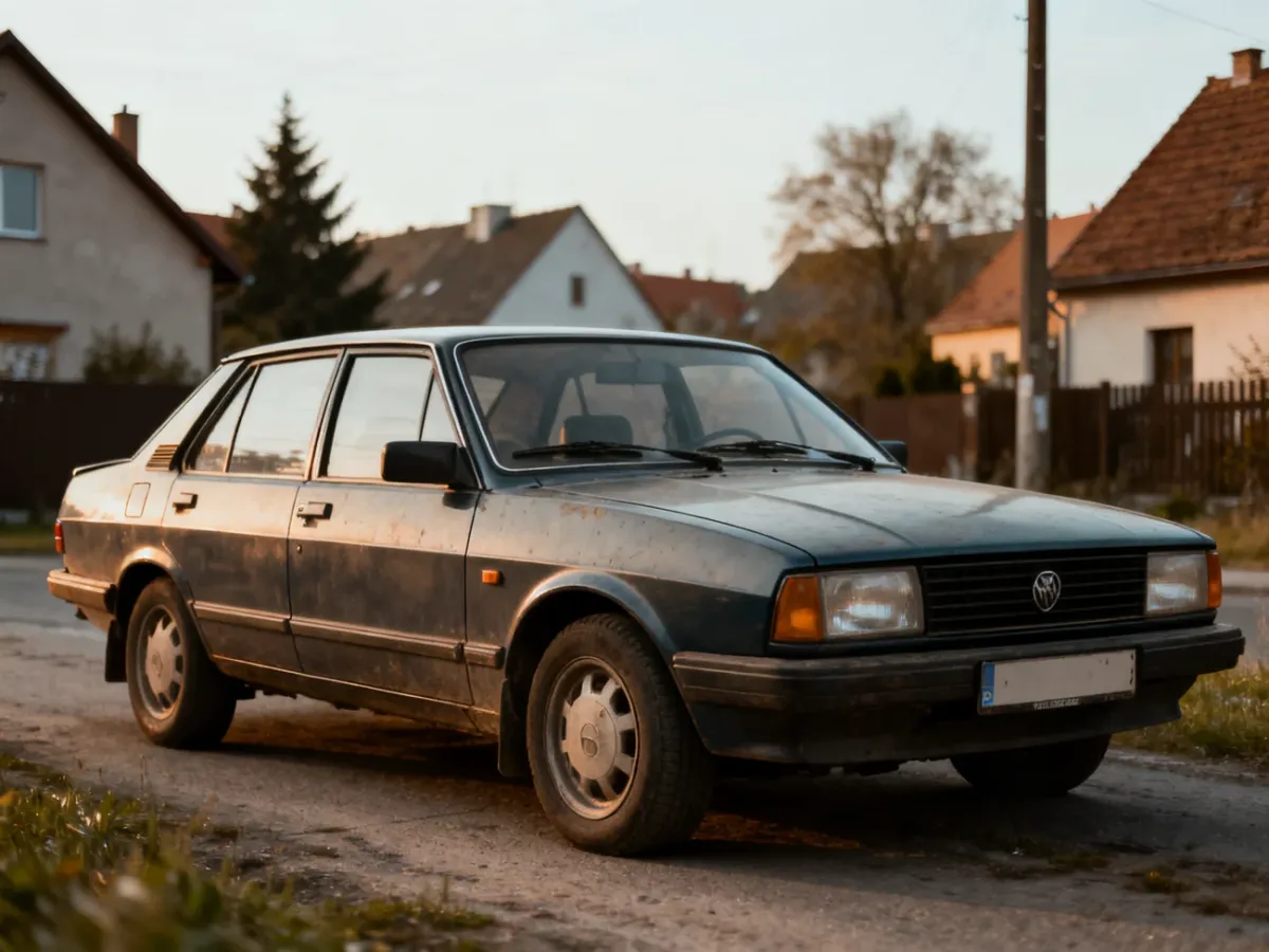 Zadbany europejski youngtimer z lat 80. zaparkowany w spokojnym otoczeniu