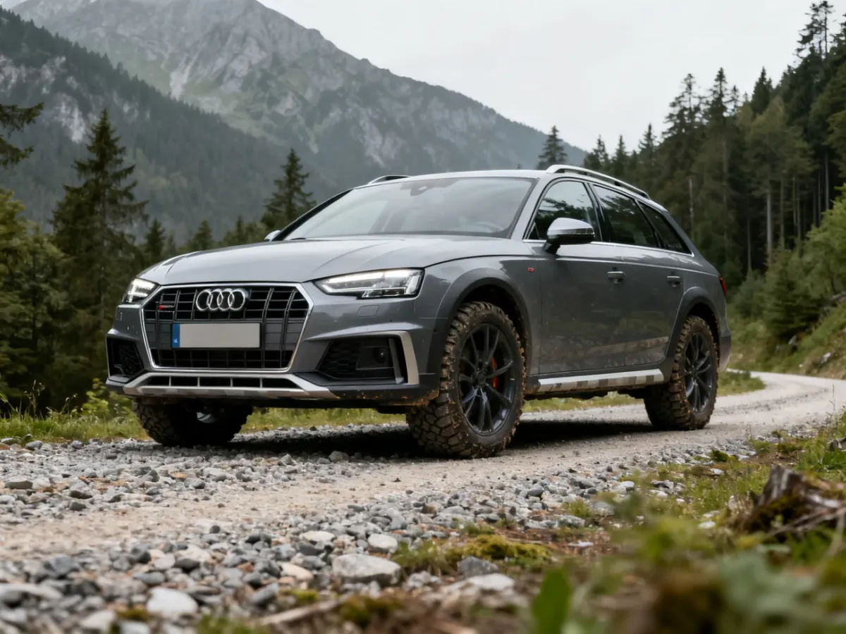 Audi A4 Allroad na szutrowej drodze w leśnym otoczeniu