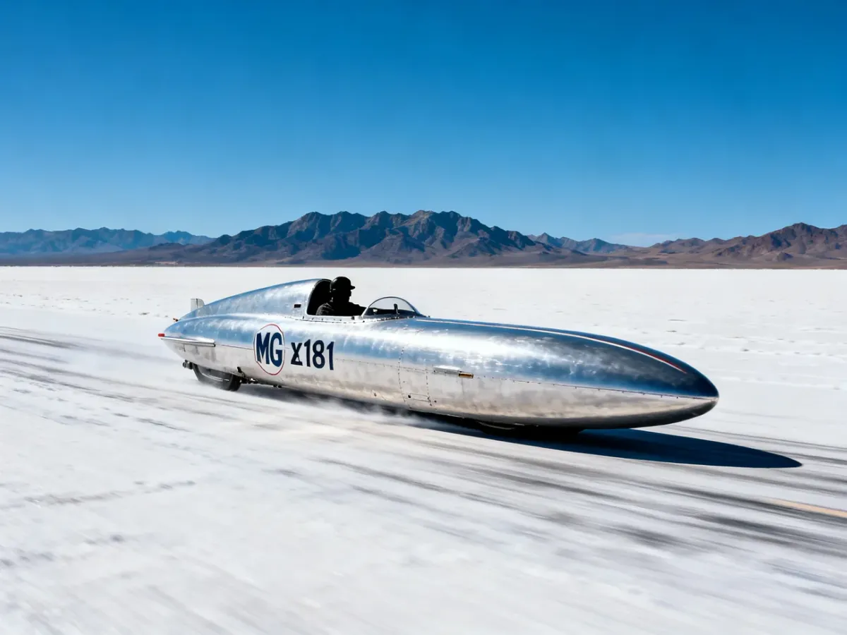 Prototyp MG EX181 pędzący po solnych równinach Bonneville