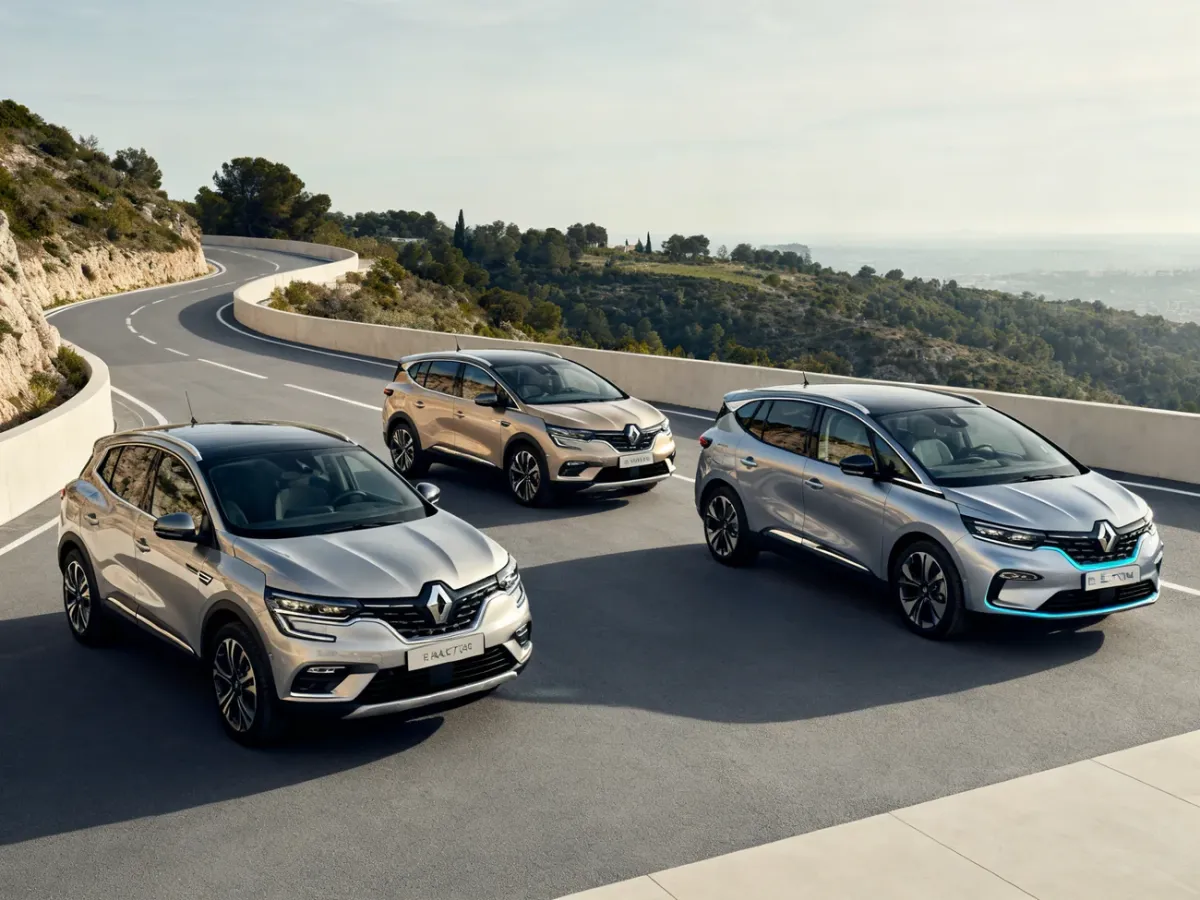 Rodzina modeli Renault SUV zaparkowana na malowniczej drodze