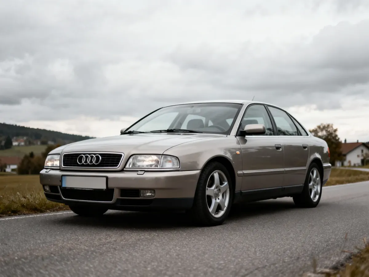 Zadbane Audi A4 B5 sedan z końca lat 90. zaparkowane przy drodze