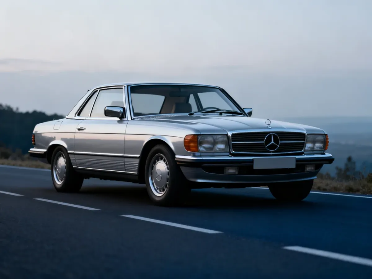 Klasyczny Mercedes C126 SEC o smukłej sylwetce na drodze