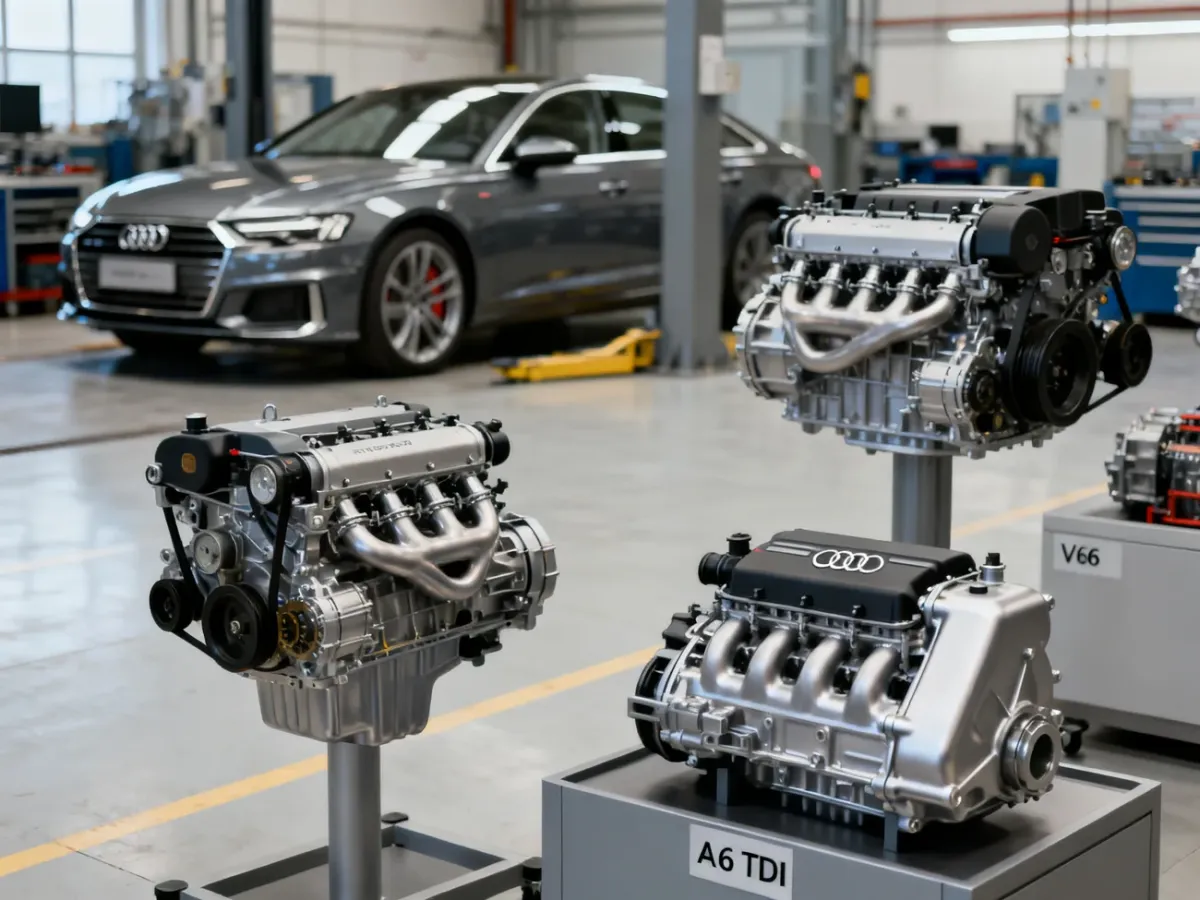 Elementy silników TDI Audi A6 w warsztacie samochodowym