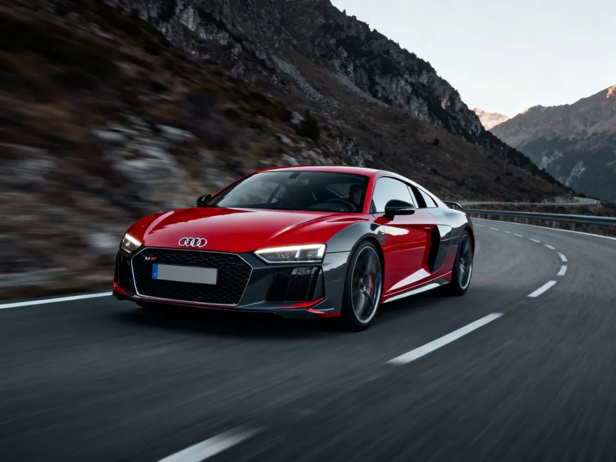Audi R8 V10 na krętej górskiej drodze