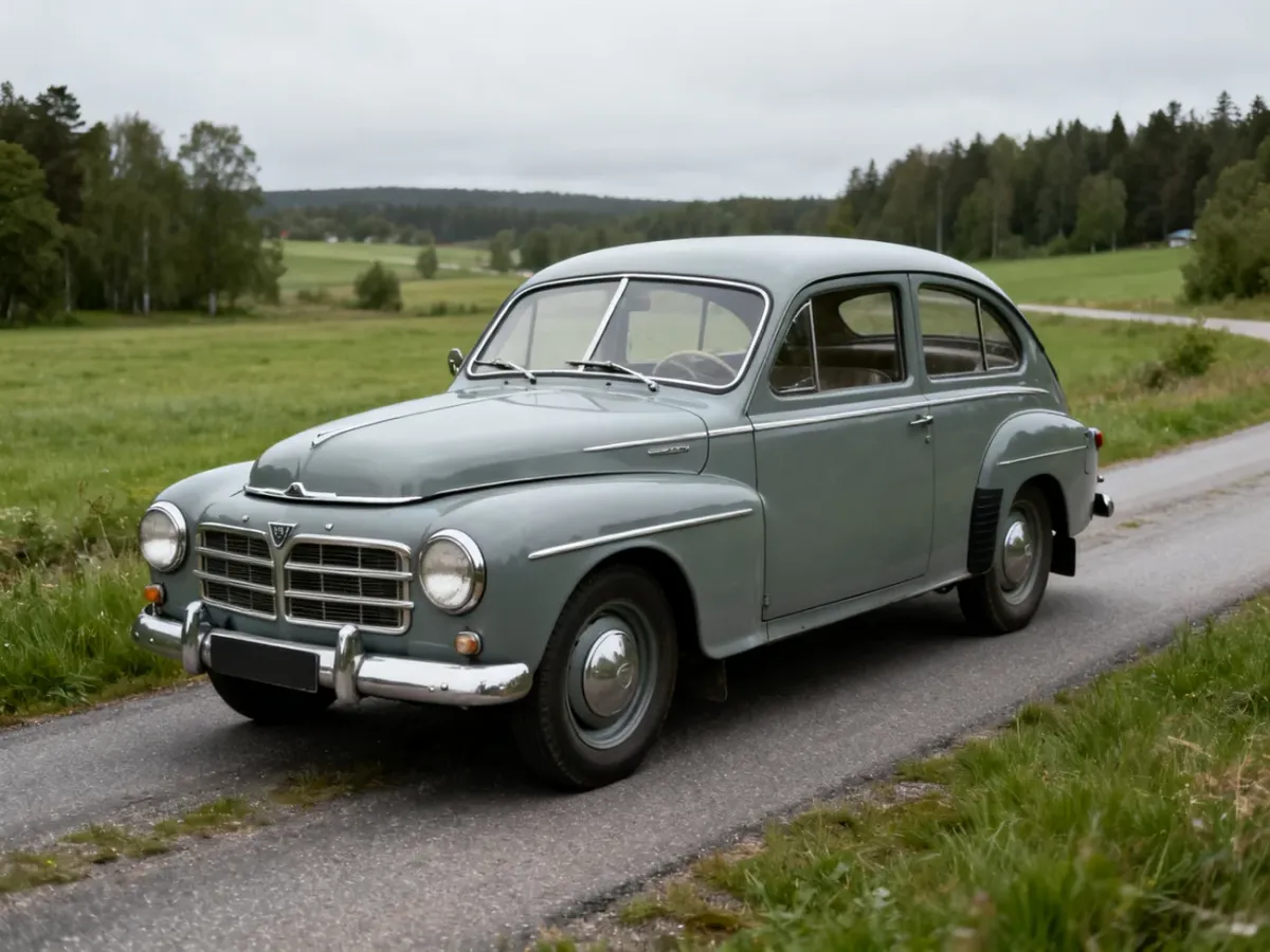 Klasyczne Volvo PV 544 na szwedzkiej wiejskiej drodze