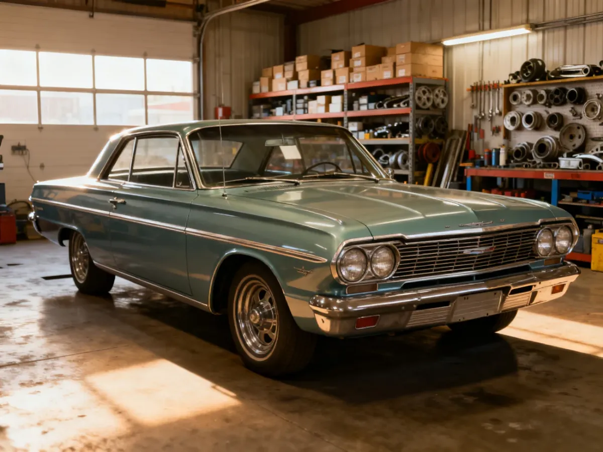 Klasyczny amerykański samochód muscle car w warsztacie renowacyjnym