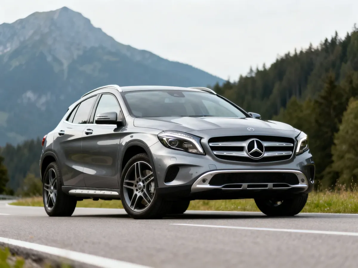 Mercedes GLA compact SUV viewed from the front three-quarter angle