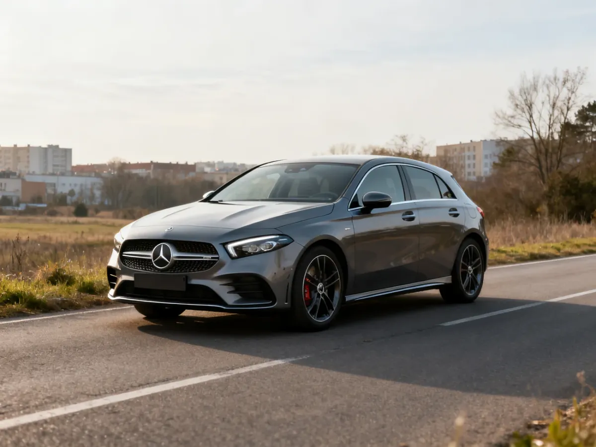 Mercedes Klasa A na drodze łączącej jazdę miejską i pozamiejską
