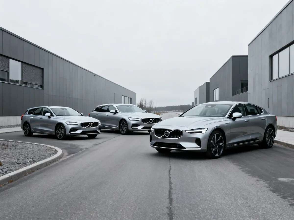 Trzy nowoczesne sedany Volvo na skandynawskiej drodze
