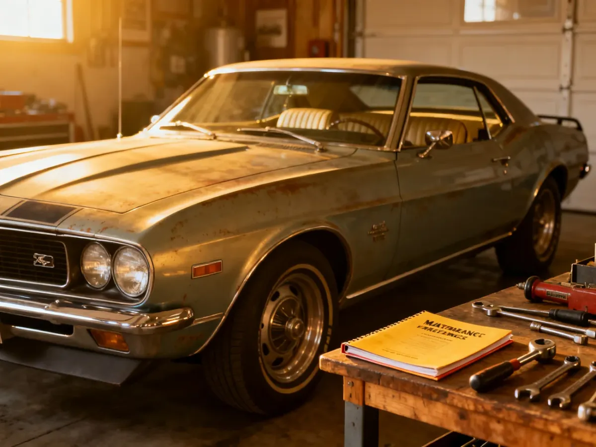 Zachowany w oryginalnym stanie amerykański muscle car w zabytkowym garażu