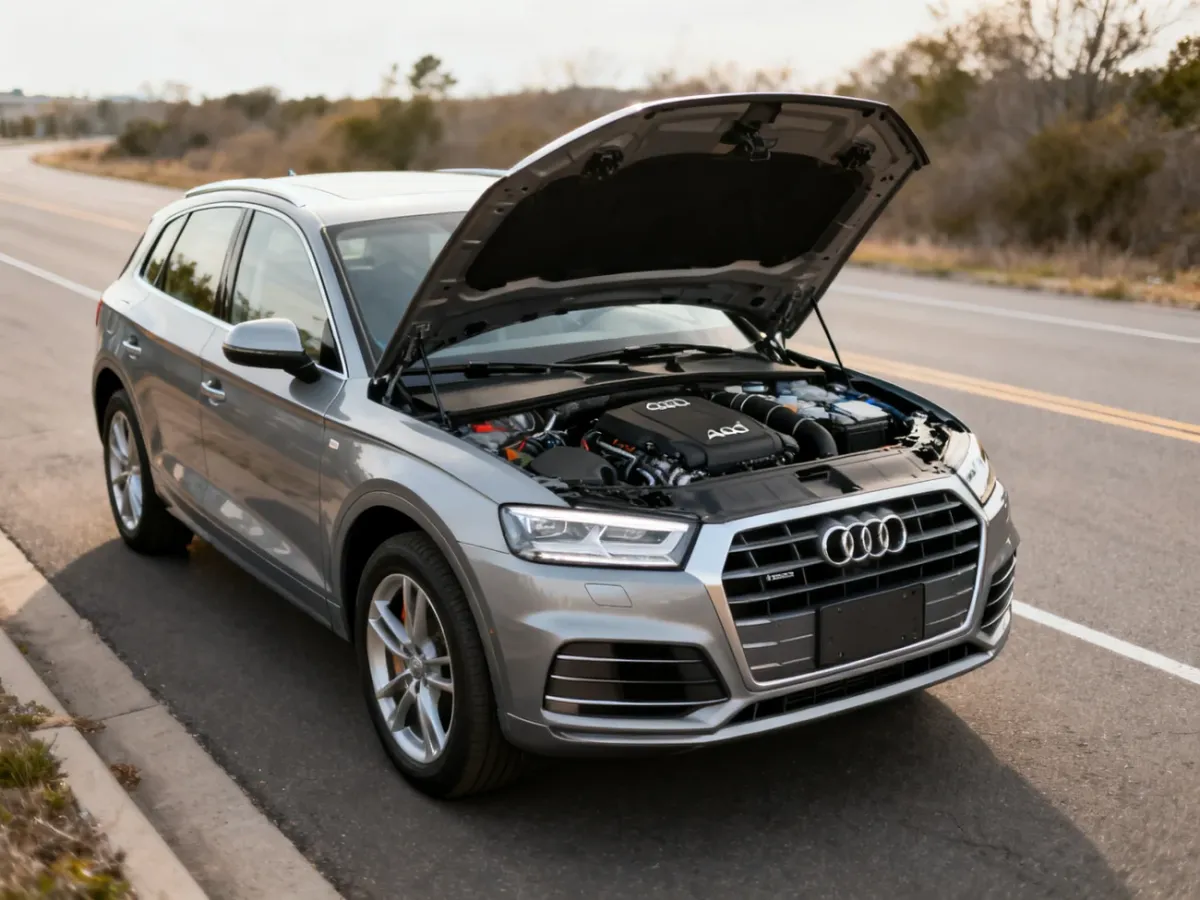 Zadbane używane Audi Q5 podczas kontroli silnika