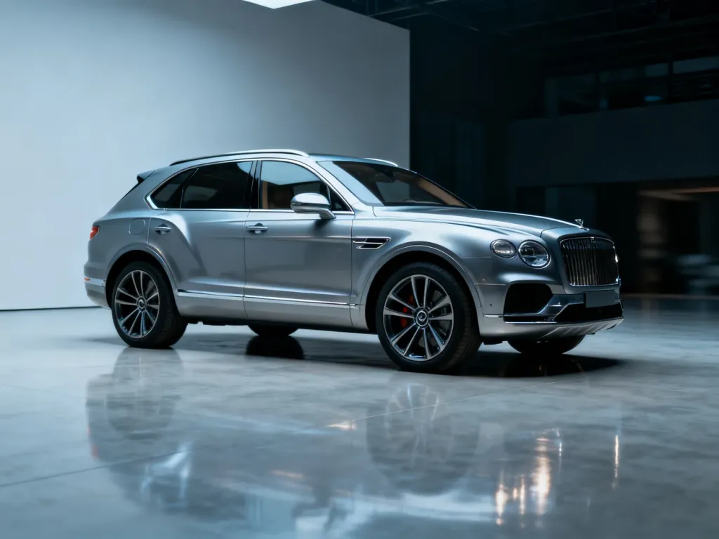 Nowoczesny Mercedes GLC zaparkowany w minimalistycznym studiu, ukazujący elegancką sylwetkę i aerodynamiczny design SUV-a.