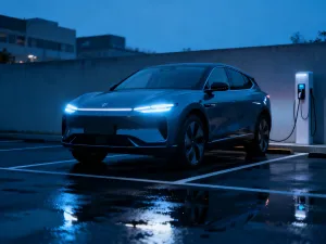 Nowoczesny kluczyk do samochodu marki Opel leżący na eleganckiej, metalicznej powierzchni w salonie samochodowym.