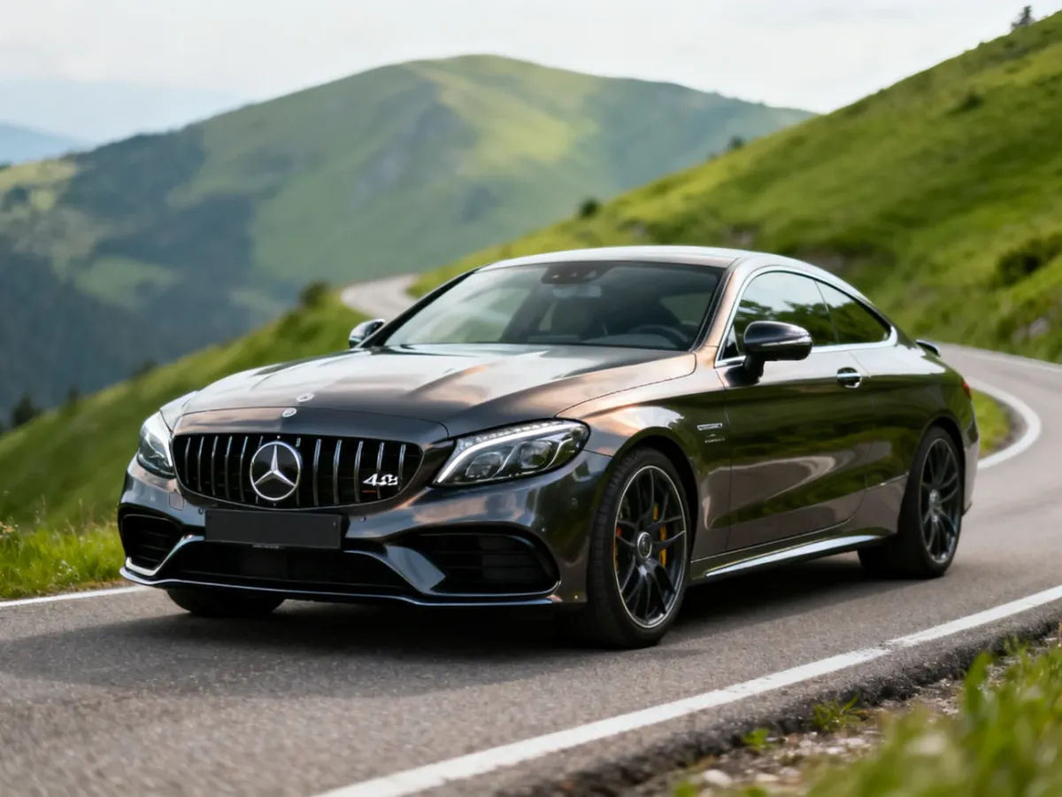 Mercedes-AMG C43 Coupe C205 na krętej górskiej drodze