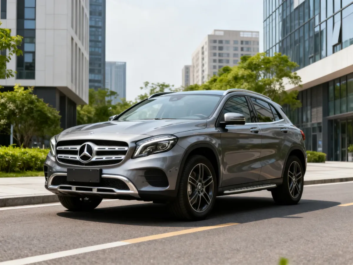 Mercedes GLA na miejskiej ulicy w ujęciu pod kątem