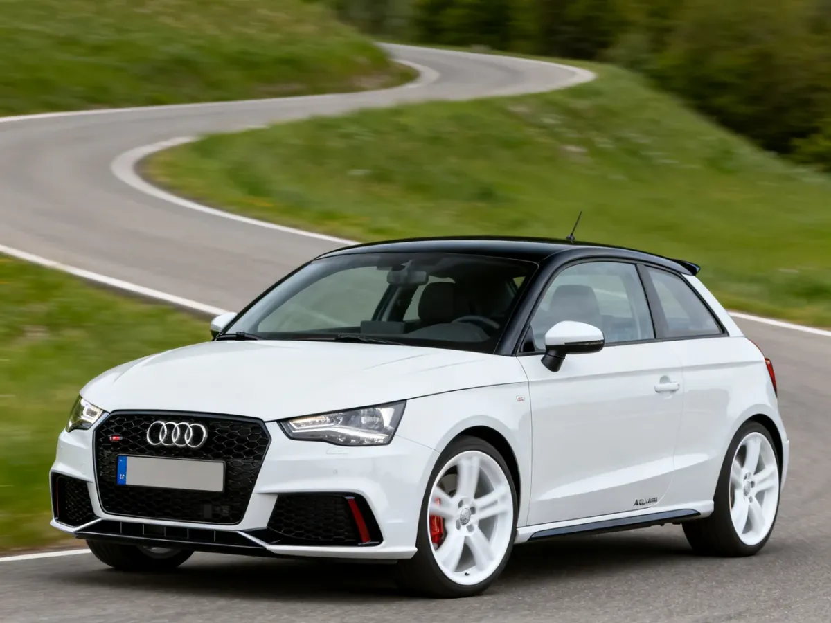 Białe Audi A1 Quattro z czarnym dachem i sportowym nadwoziem