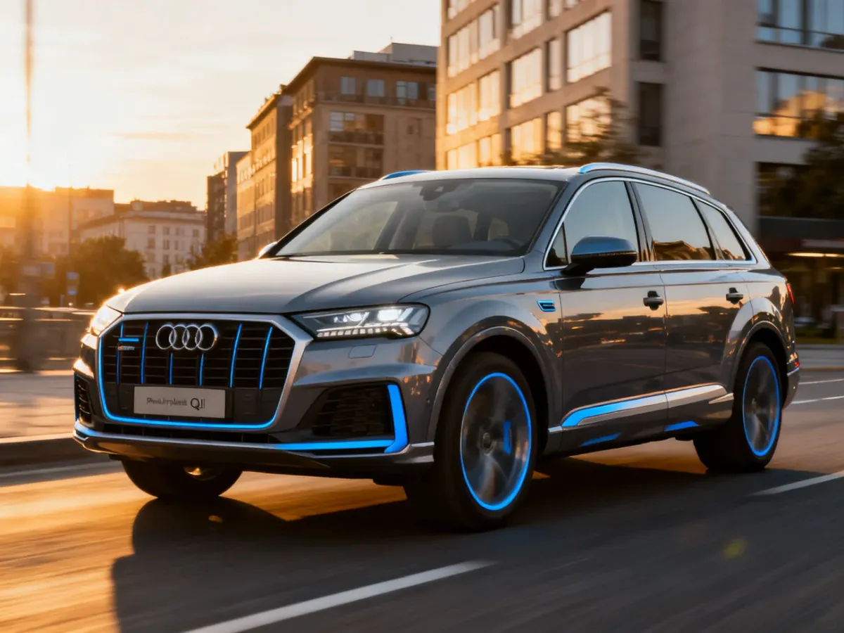 Audi Q7 TFSI e jadące po miejskiej ulicy