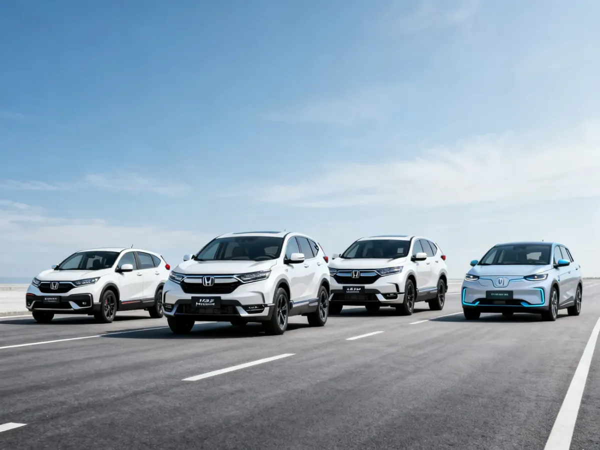 Cztery modele SUV Hondy ustawione obok siebie, od kompaktowego crossovera po duży SUV rodzinny
