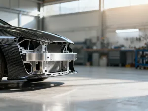 Klasyczny Mercedes 230 SL zaparkowany na malowniczej nadmorskiej drodze podczas zachodu słońca.