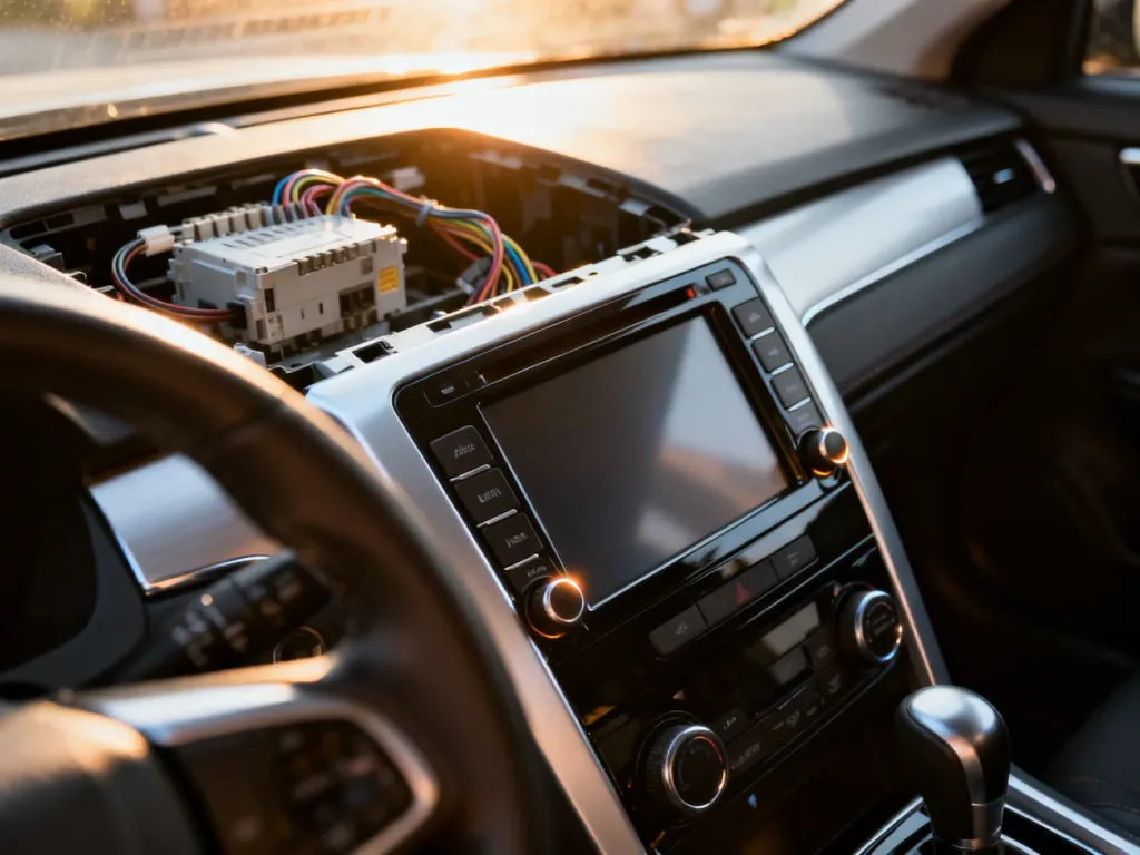 Nowoczesny system multimedialny z ekranem dotykowym montowany w konsoli środkowej samochodu Audi A4 B7.