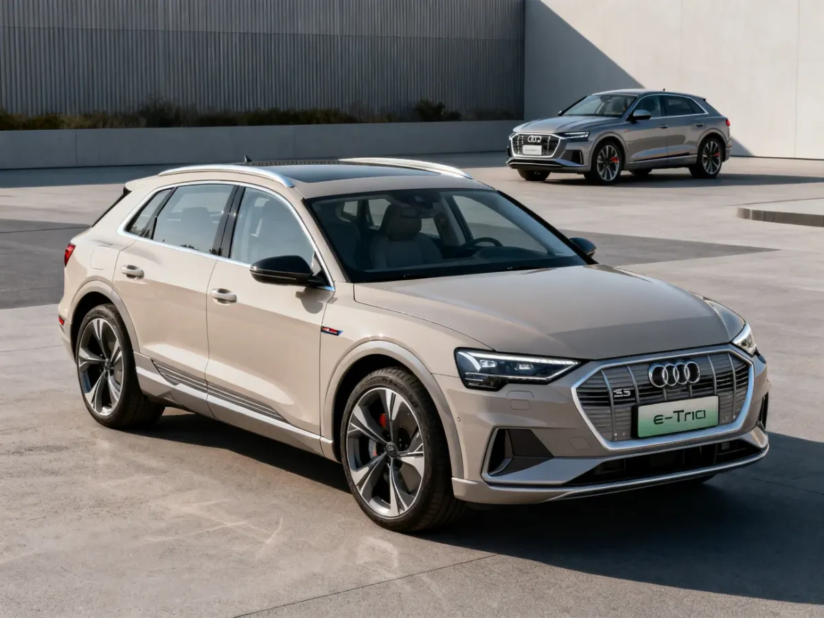 Audi e-tron 55 quattro na tle nowszego Q8 e-tron