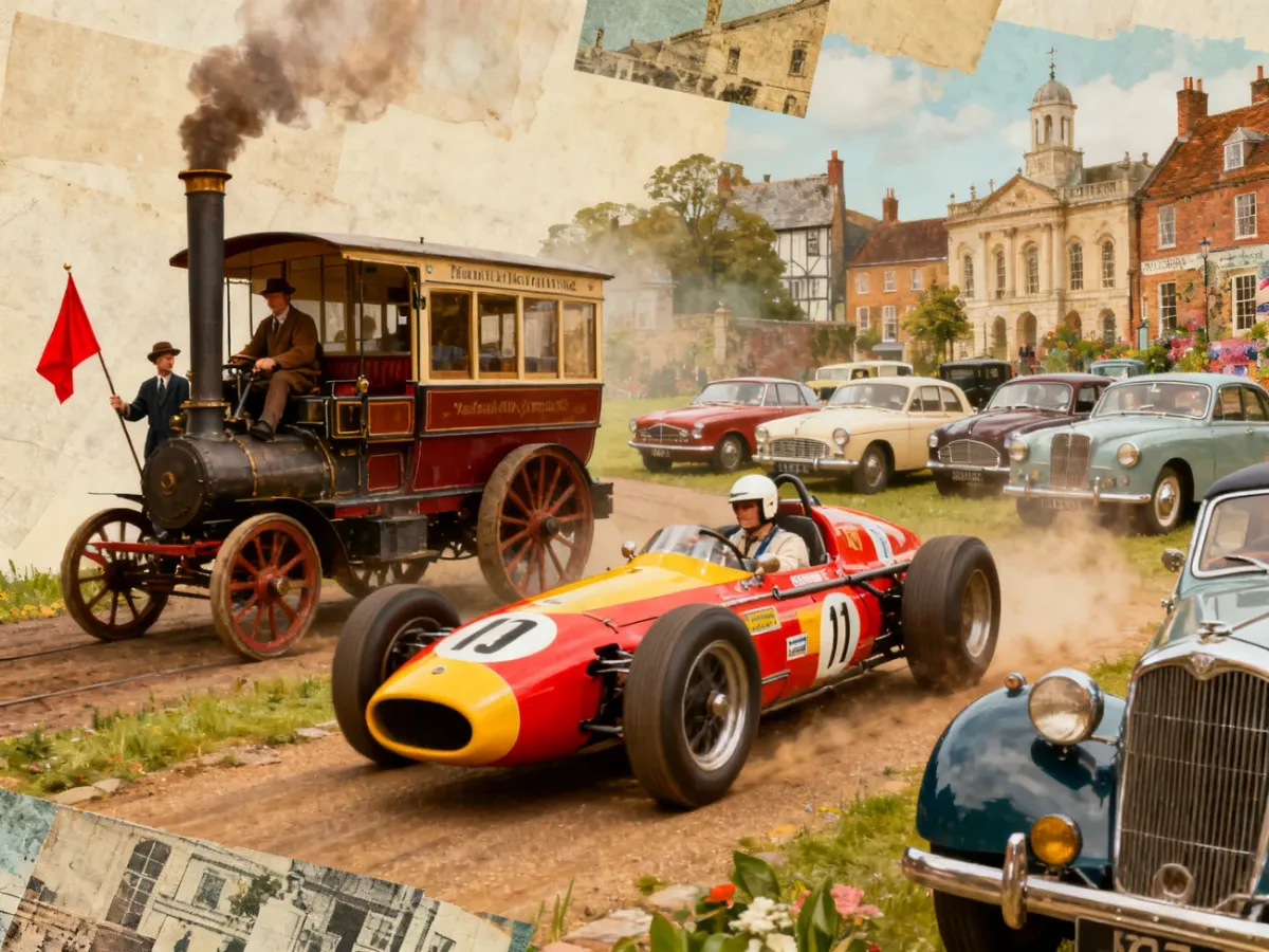 Kolaż przedstawiający niezwykłe historie z początków motoryzacji