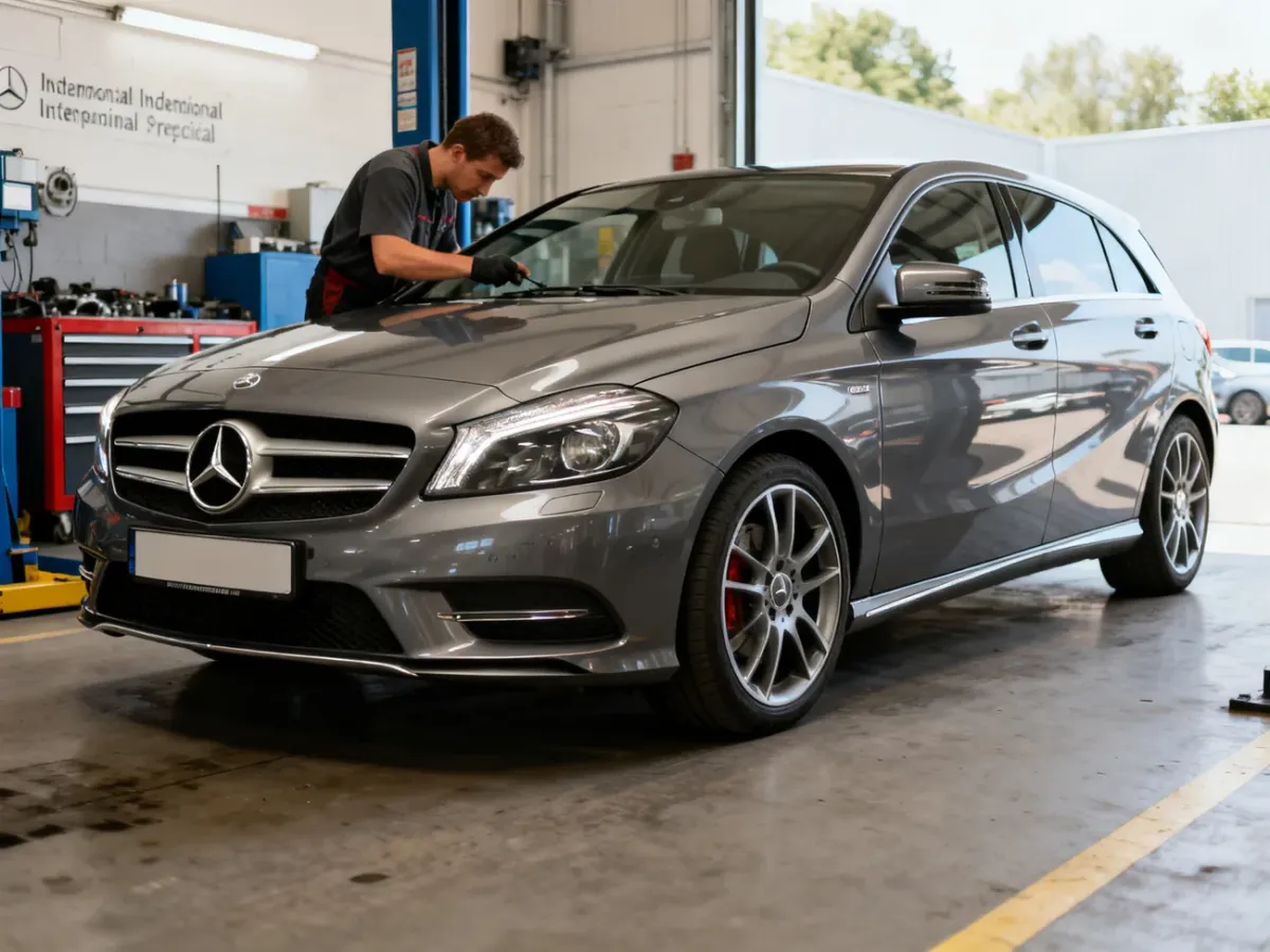 Mercedes klasy A W176 podczas dokładnej inspekcji w warsztacie