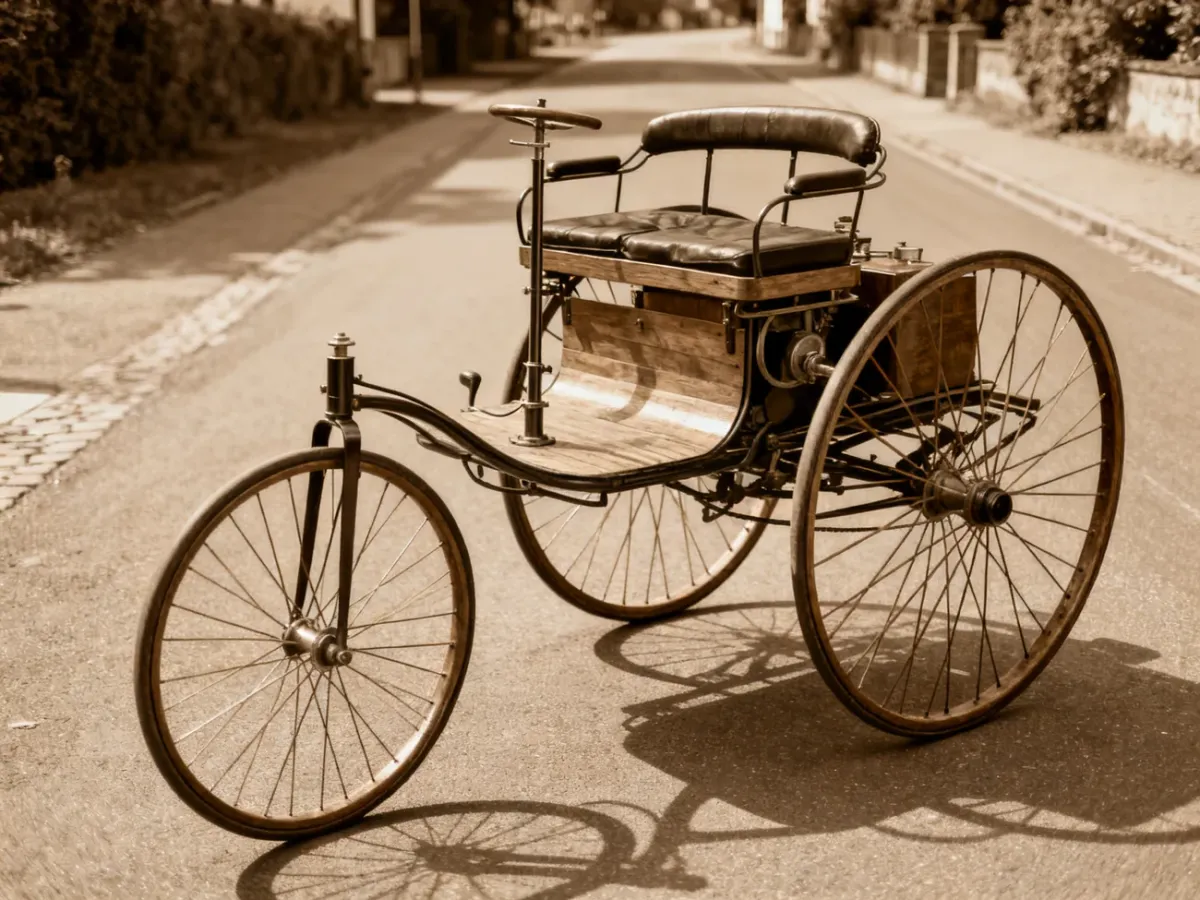 Benz Patent-Motorwagen Nummer 1 na drodze w XIX-wiecznych Niemczech