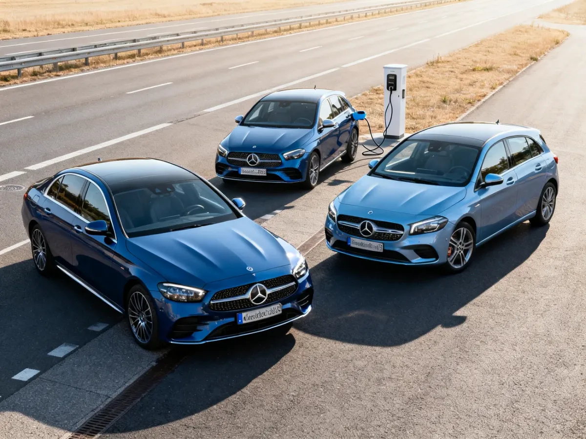 Porównanie samochodów z silnikiem Diesla, hybrydą plug-in i miękką hybrydą na tle miasta oraz autostrady