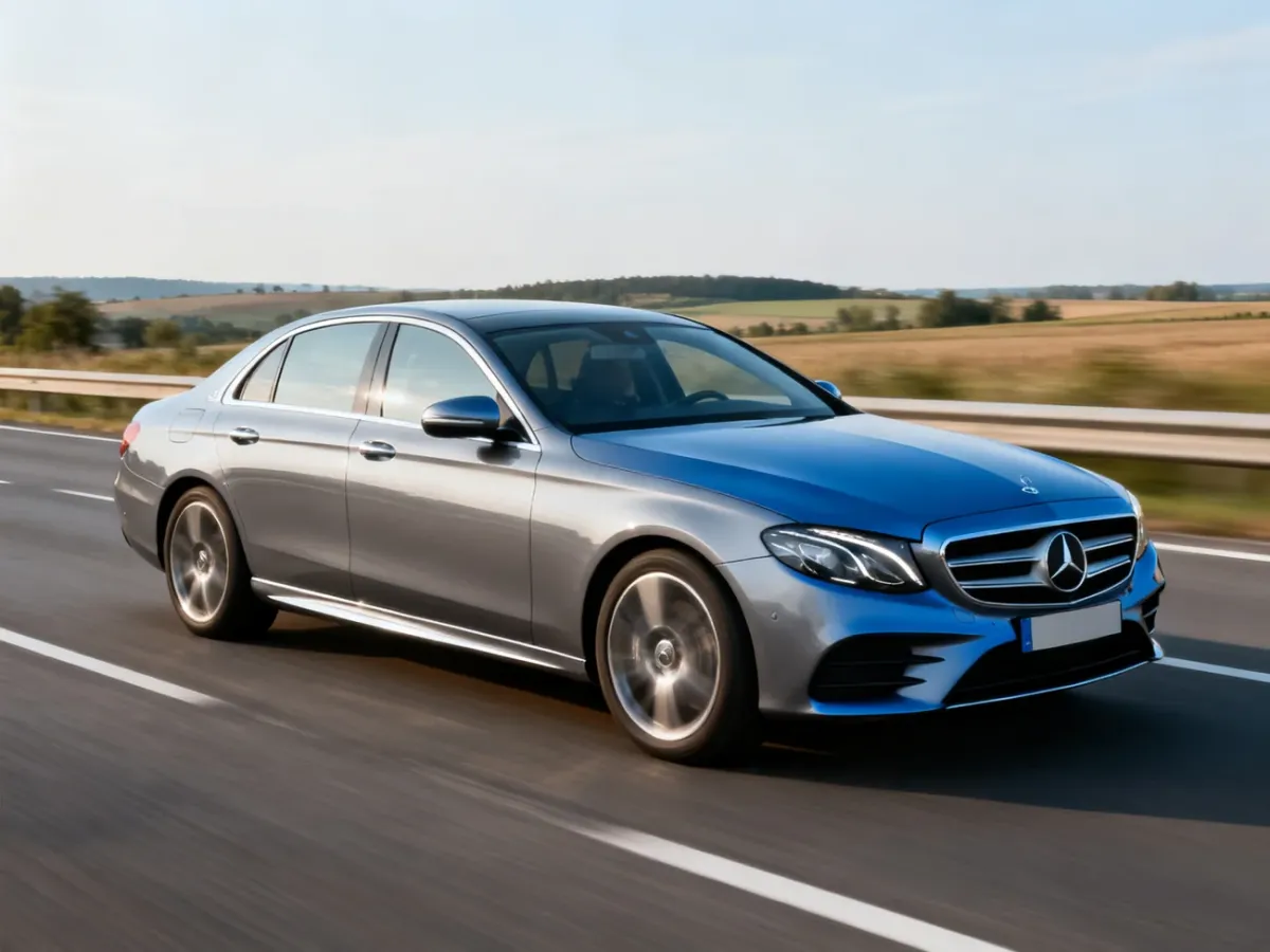 Mercedes Klasy E jadący komfortowo autostradą