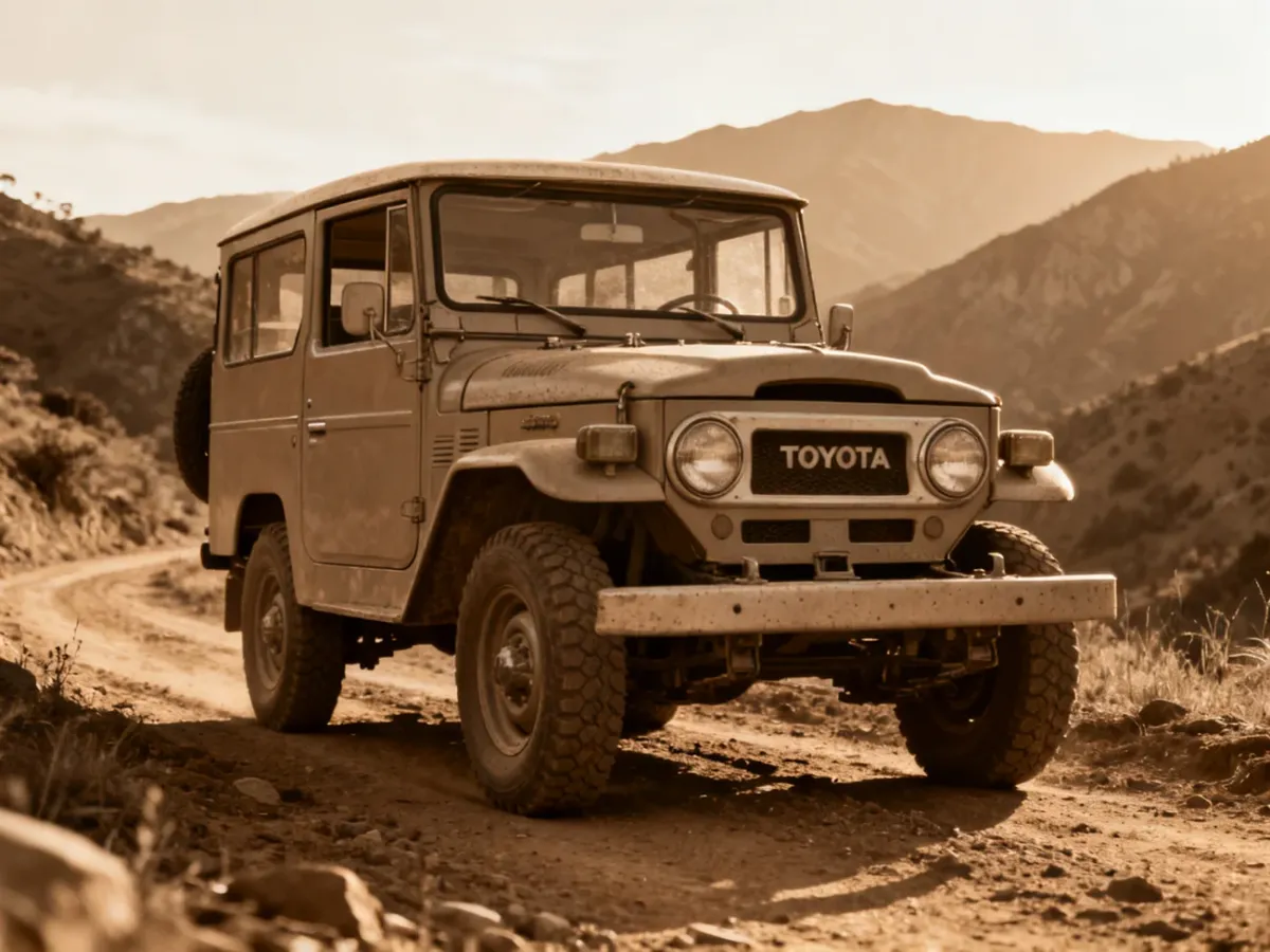 Zabytkowy Toyota Land Cruiser na górskim szlaku