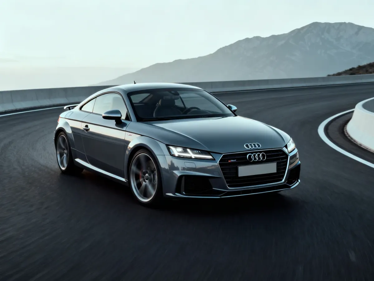 Sportowe Audi TT coupe na krętej drodze w górskim krajobrazie