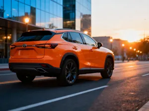 Srebrny Mercedes GLE 450 4MATIC zaparkowany na malowniczej nadmorskiej drodze podczas zachodu słońca.