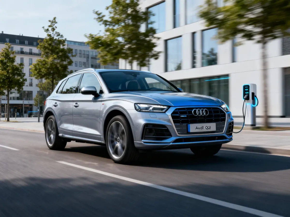 Audi Q5 plug-in hybrid jadące w miejskim otoczeniu
