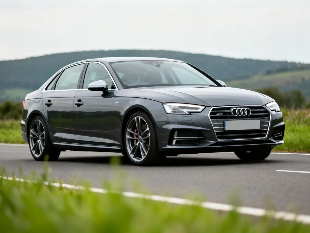 Zadbane Audi A4 B9 na drodze w naturalnym otoczeniu