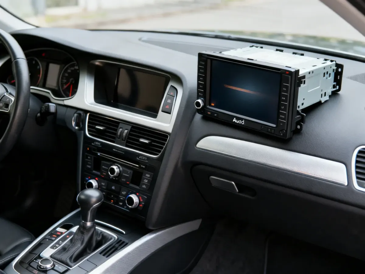 Wnętrze Audi A4 B7 z nowoczesną stacją multimedialną